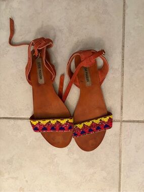 Steve Madden Orange Beaded Ankle-Wrap Sandals